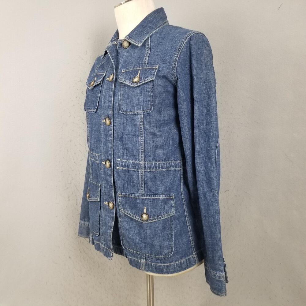 Eddie Bauer Jacket Womens Medium Blue Denim Utility Button Front Pockets Casual - Picture 4 of 12